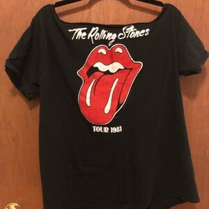 VINTAGE Rolling Stones 1981 Tour Black‎ Shirt Red White Lips Tongue Graphic Tee
